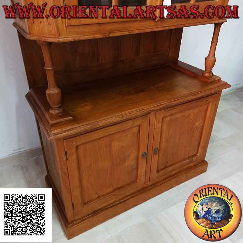 Aparador alto con 2 puertas de cristal y 2 puertas cerradas en madera maciza de teca