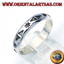 Silber Ring, geschnitzt Stern und Dreiecke