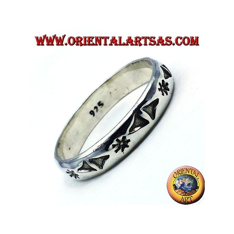 Silber Ring, geschnitzt Stern und Dreiecke