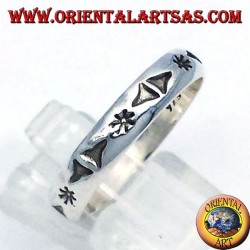 Silber Ring, geschnitzt Stern und Dreiecke