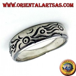 Ring in silver carved end, Maori fish