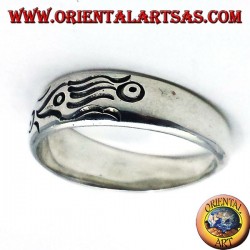 Ring in silver carved end, Maori fish