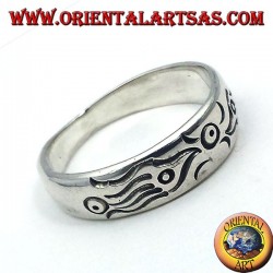 Ring in silver carved end, Maori fish