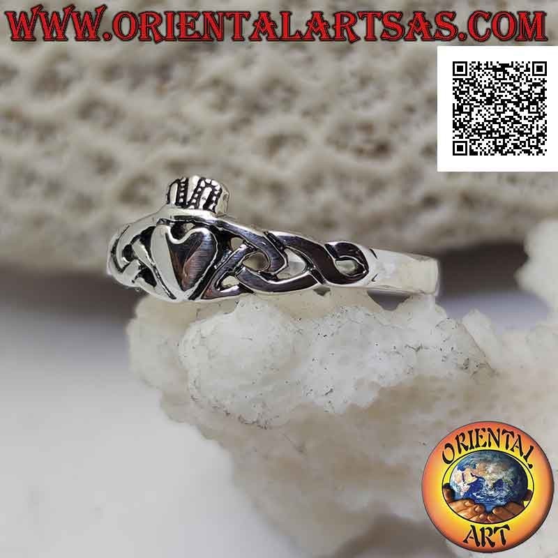 Anillo de plata Irish Claddagh (amor, lealtad y amistad) y nudo celta (pequeño)