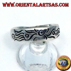 Ring in silver carved end, Maori fish
