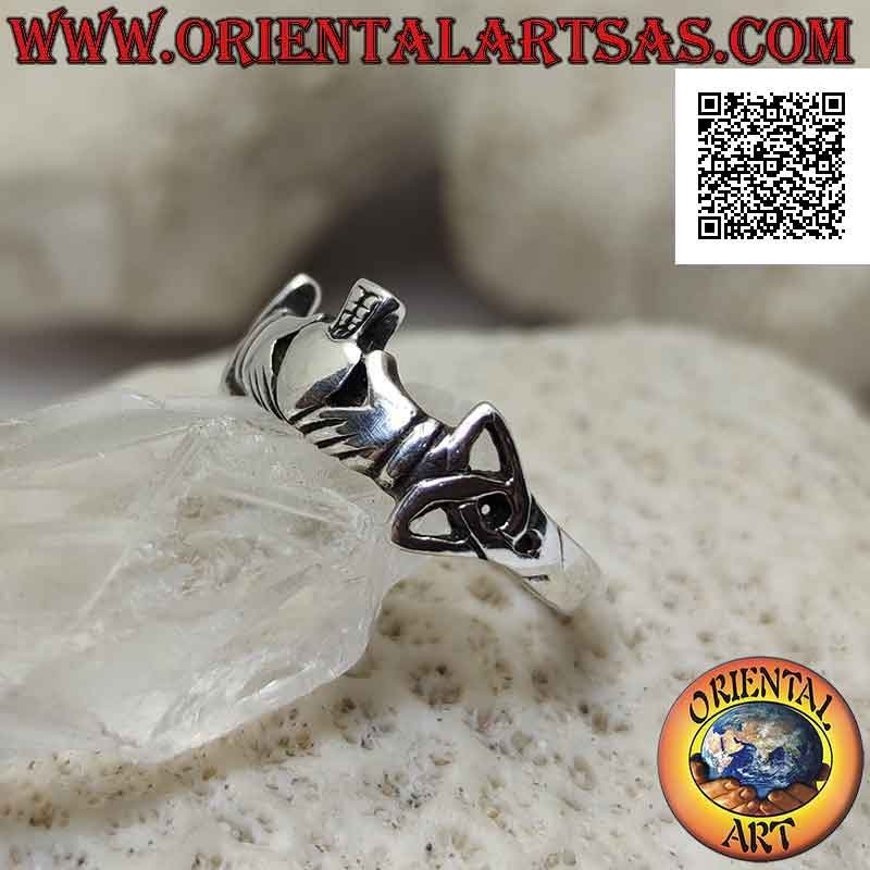 Irischer Claddagh Silberring (Love Loyalty and Friendship) mit Tyronknoten an den Seiten