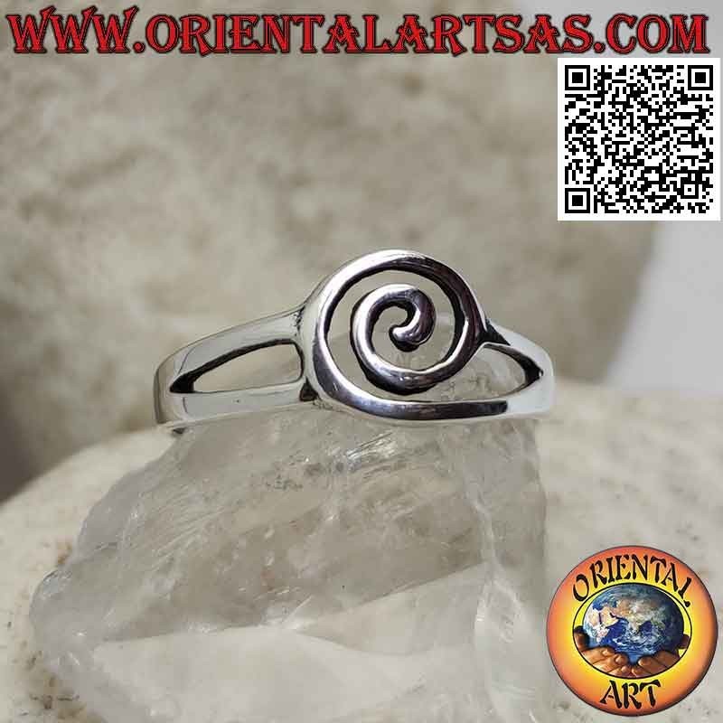 Silver ring with perforated spiral attached to two