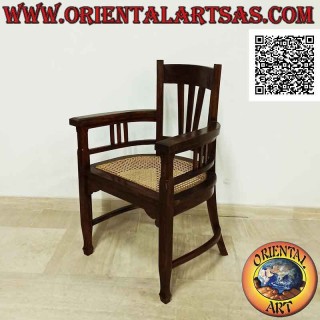 Traditional Indonesian high-backed armchair in teak wood and Vienna straw seat (triple strap)
