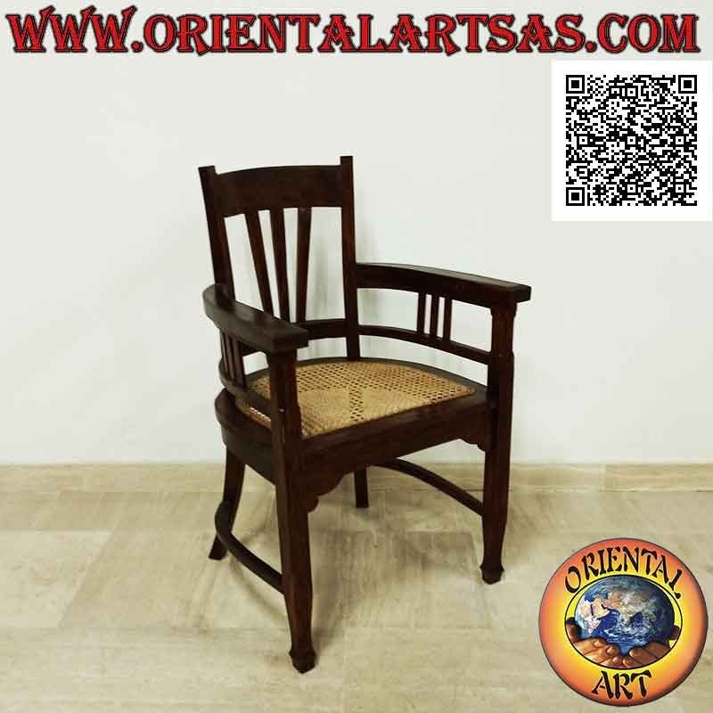 Poltrona tradizionale indonesiana a schienale alto in legno di teak e seduta in paglia di vienna (tripla fascetta)