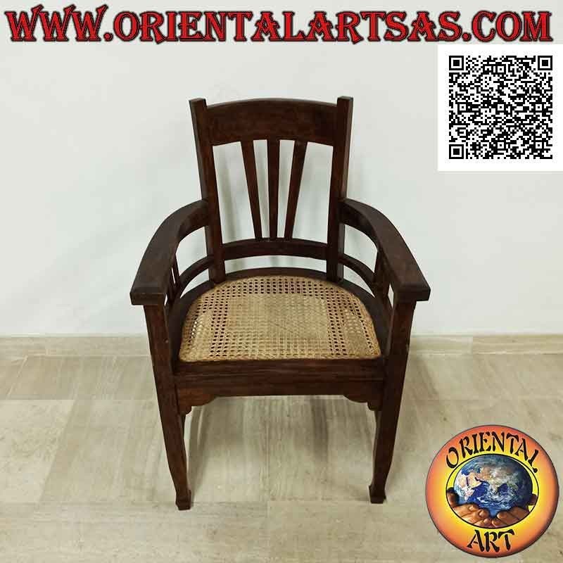 Traditional Indonesian high-backed armchair in teak wood and Vienna straw seat (triple strap)