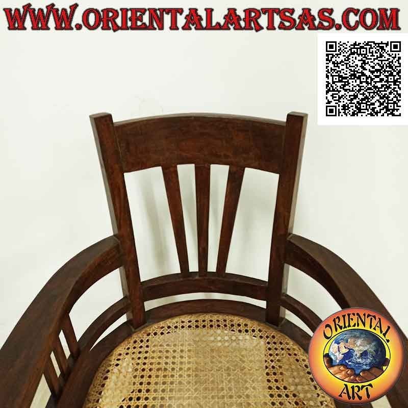 Fauteuil traditionnel indonésien à haut dossier en bois de teck et assise en paille de Vienne (triple sangle)