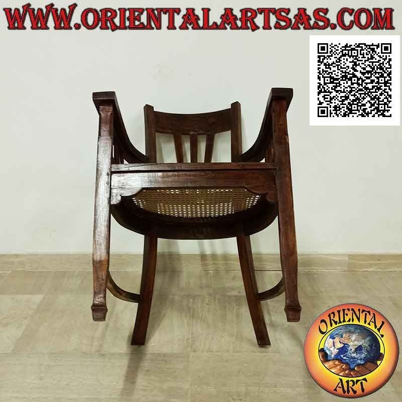 Poltrona tradizionale indonesiana a schienale alto in legno di teak e seduta in paglia di vienna (tripla fascetta)