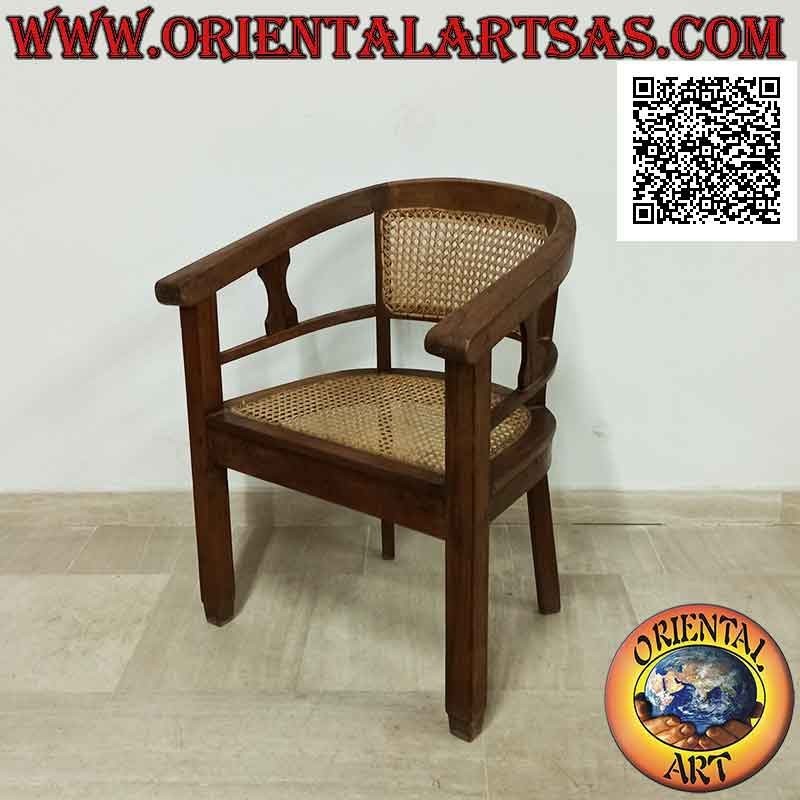Poltrona tondeggiante in legno di teak con seduta e schienale in paglia di vienna (fascetta singola)