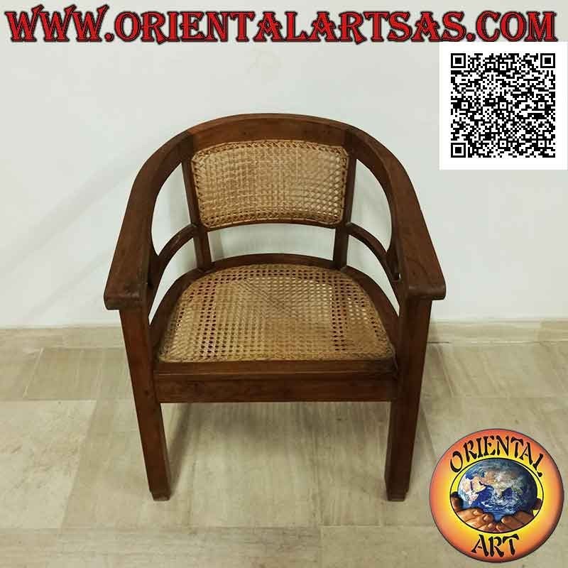 Sillón redondo en madera de teca con asiento y respaldo en paja de Viena (correa simple)