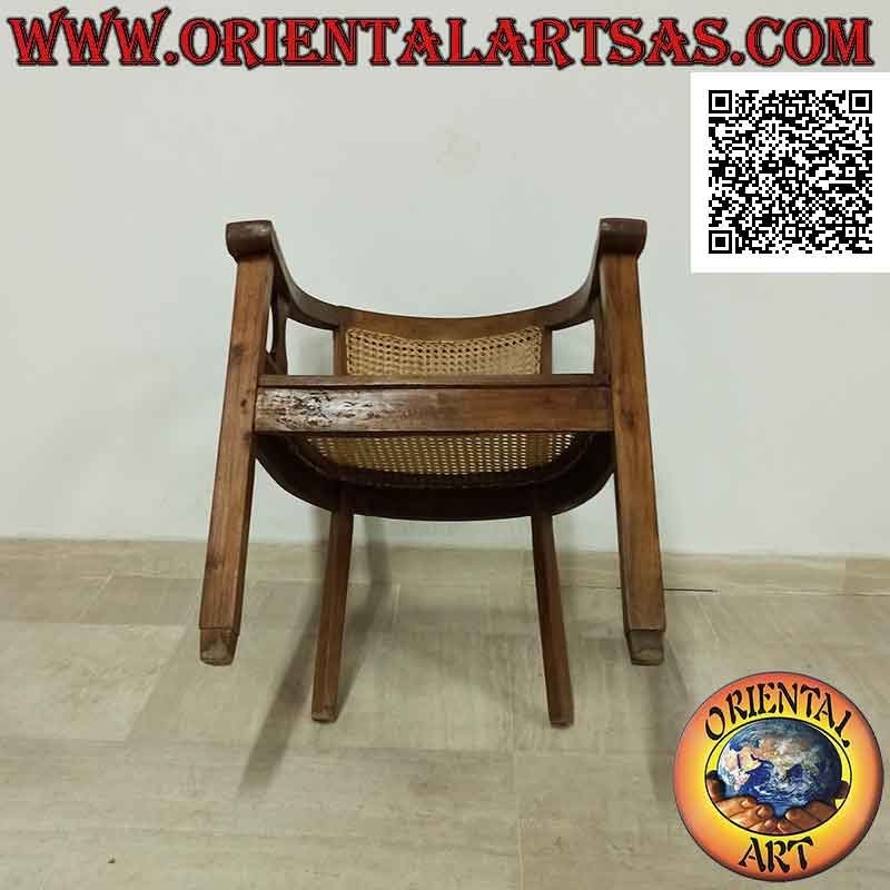 Round armchair in teak wood with seat and back in Vienna straw (single strap)