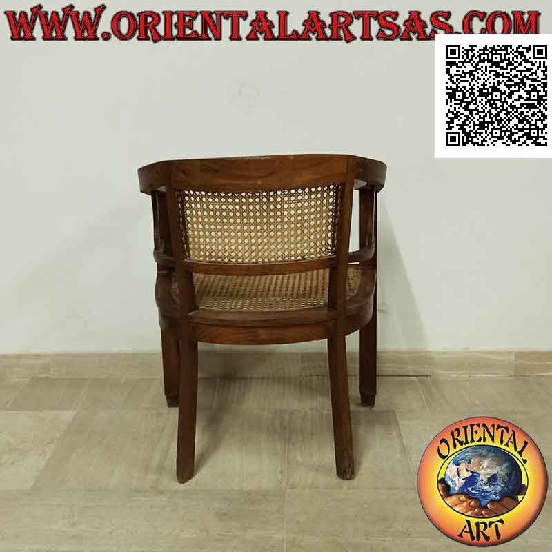 Fauteuil rond en bois de teck avec assise et dossier en paille de Vienne (sangle simple)