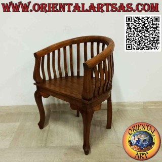 Poltrona moderna "round" con seduta a doghe unite in legno di teak