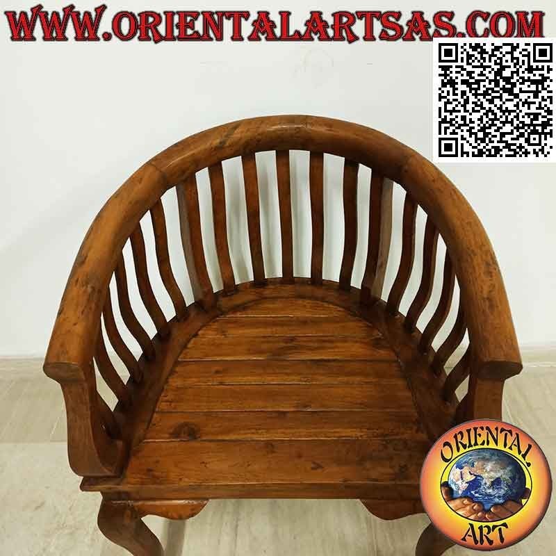 Fauteuil moderne "rond" avec assise en lattes de bois de teck