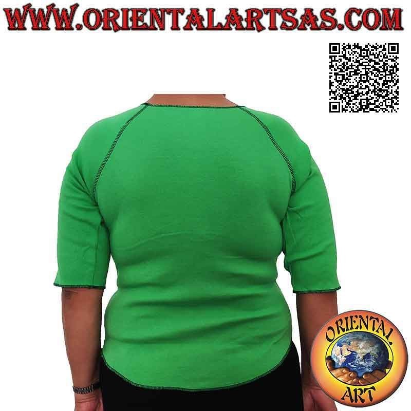 Pull taille libre avec col coupé brut, manches courtes et motif (vert)