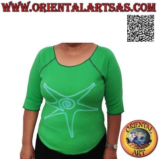 Suéter de talla libre con cuello sin rematar, manga corta y estampado (verde)