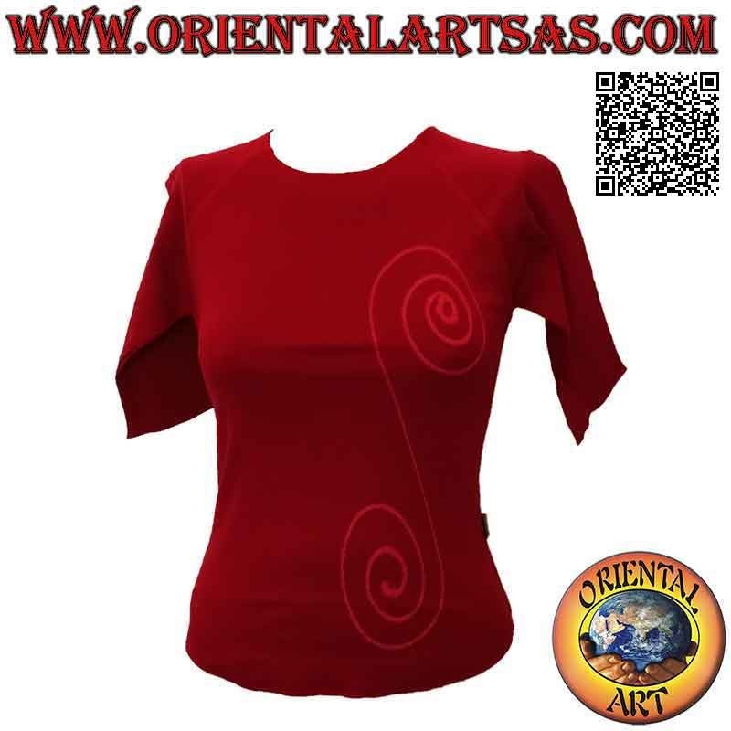 Maglia free size con collo a taglio vivo, maniche corte e fantasia (rosso)