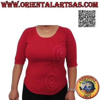 Jersey de talla libre con cuello de corte sin rematar, manga corta y estampado (rojo)