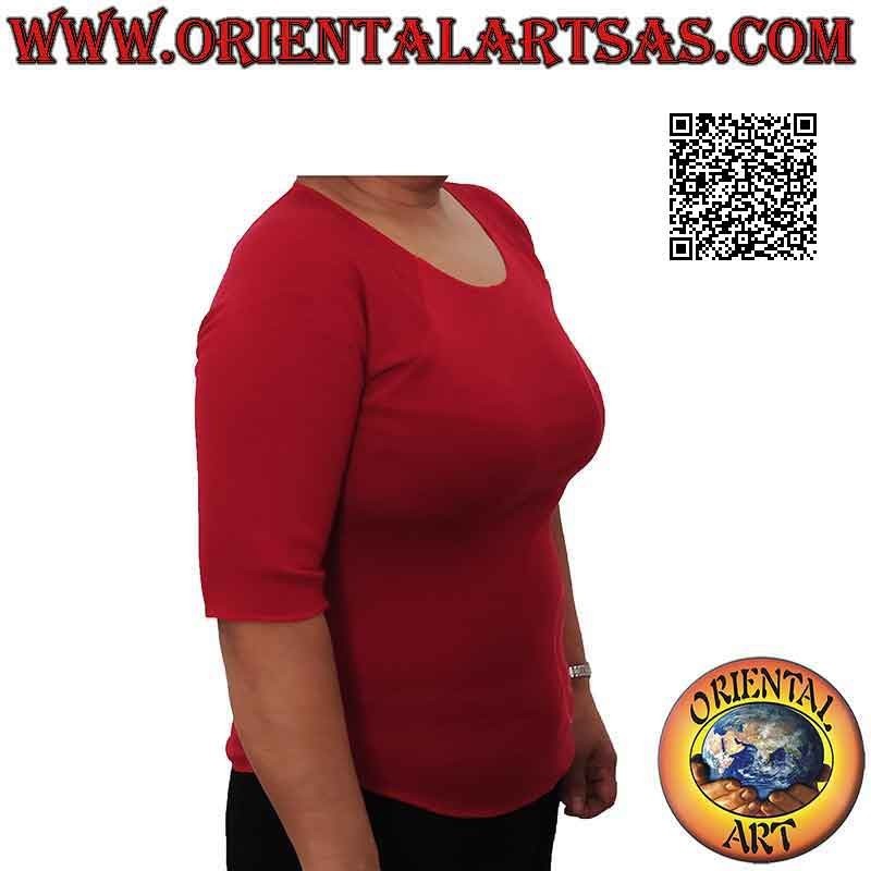 Freier Pullover mit rohem Kragen, kurzen Ärmeln und Muster (rot)