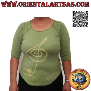 Maglia free size con collo a taglio vivo, maniche corte e fantasia (verde oliva)
