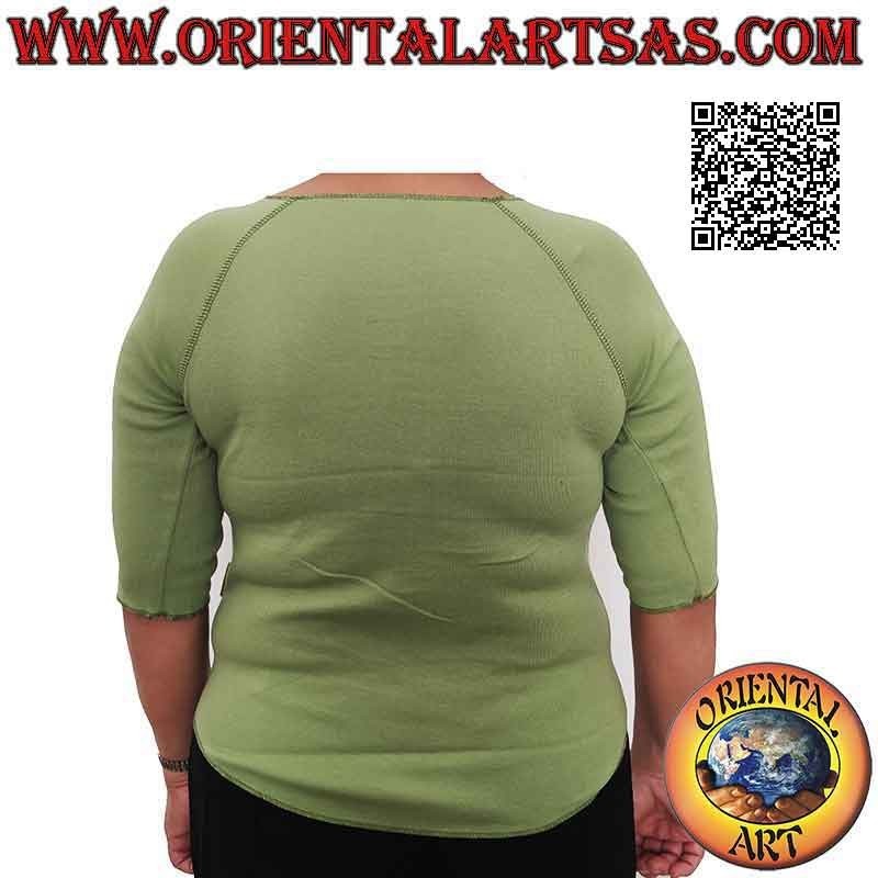 Jersey de talla libre con cuello cruzado, manga corta y estampado (verde oliva)