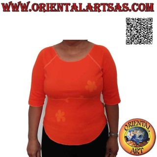 Jersey de talla libre con cuello de corte sin rematar, manga corta y estampado (naranja)