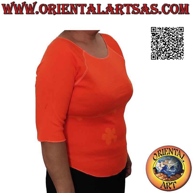 Freier Pullover mit rohem Kragen, kurzen Ärmeln und Muster (orange)