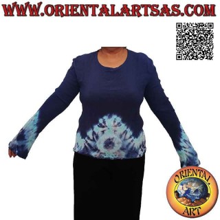 Camiseta tamaño libre en rayón fresco con estampado étnico descolorido en la parte inferior (manga larga)