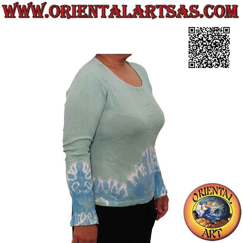 Maglietta free size in fresco rayon con fantasia etnica sfumata sul basso (maniche lunghe)
