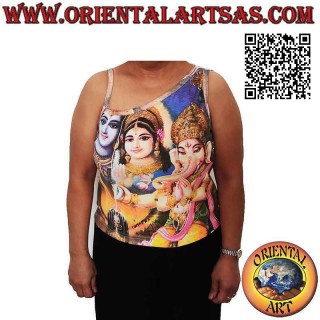 Camiseta sin mangas de un solo hombro con representaciones de deidades hindúes en algodón