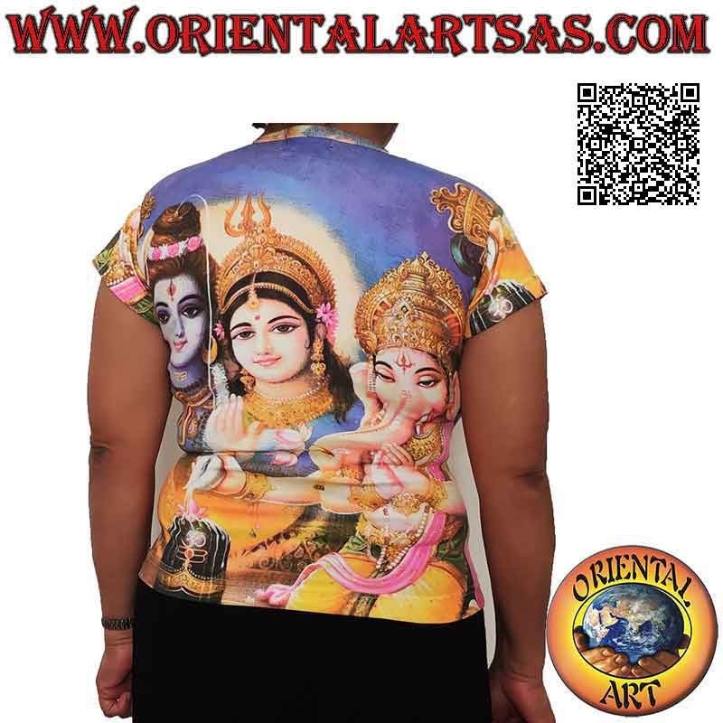 Short-sleeved T-shirt with representations of Hindu deities in cotton