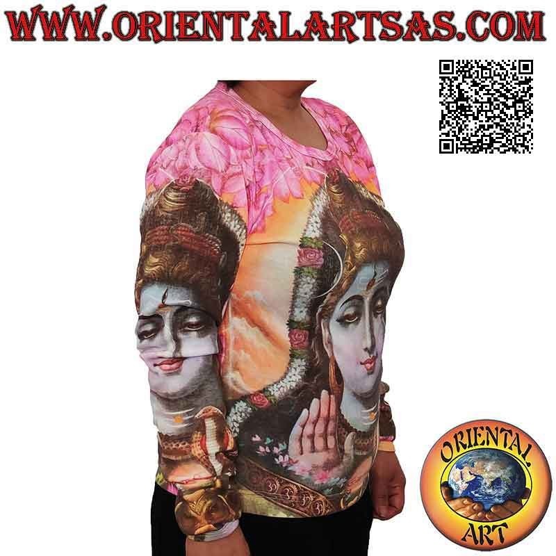 Camiseta de manga larga con representaciones de deidades hindúes en algodón