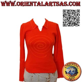 Chemise taille libre à col montant, manches longues et motif (orange)
