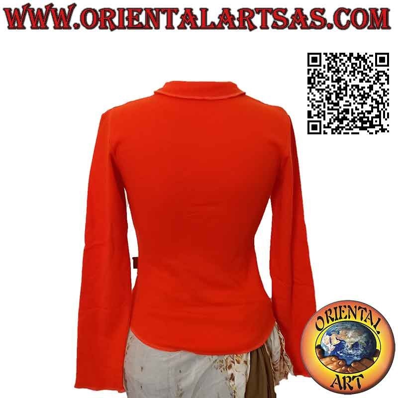 Chemise taille libre à col montant, manches longues et motif (orange)