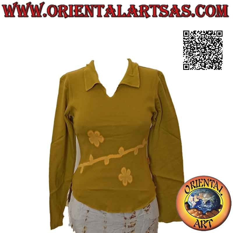 Maglia free size con colletto alto, maniche lunghe e fantasia (verde militare)