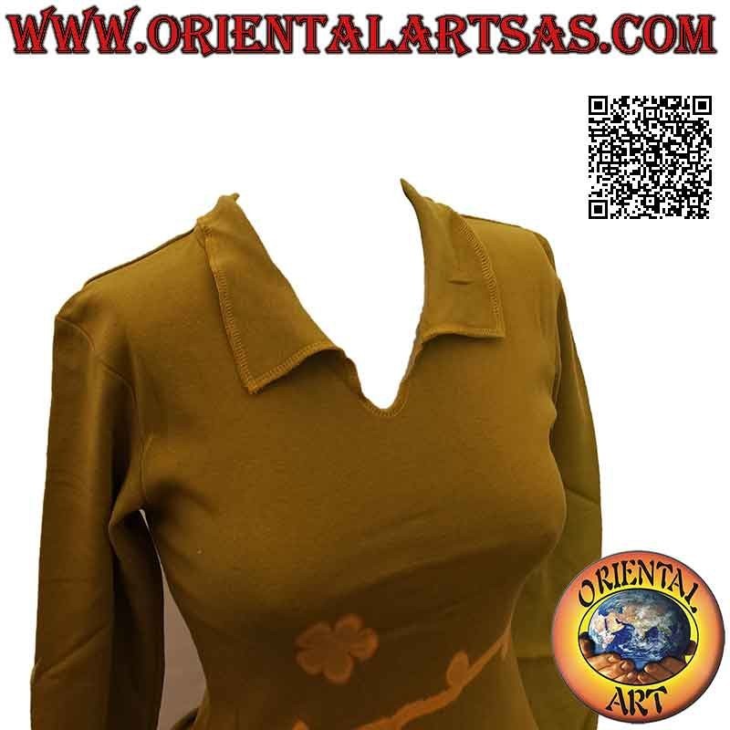 Jersey de talla libre con cuello alto, manga larga y estampado (verde militar)