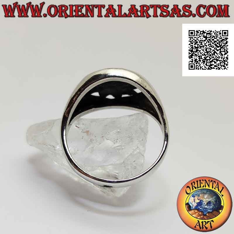 Bague en argent, en forme de soleil avec visage souriant gravé dans le cercle perforé