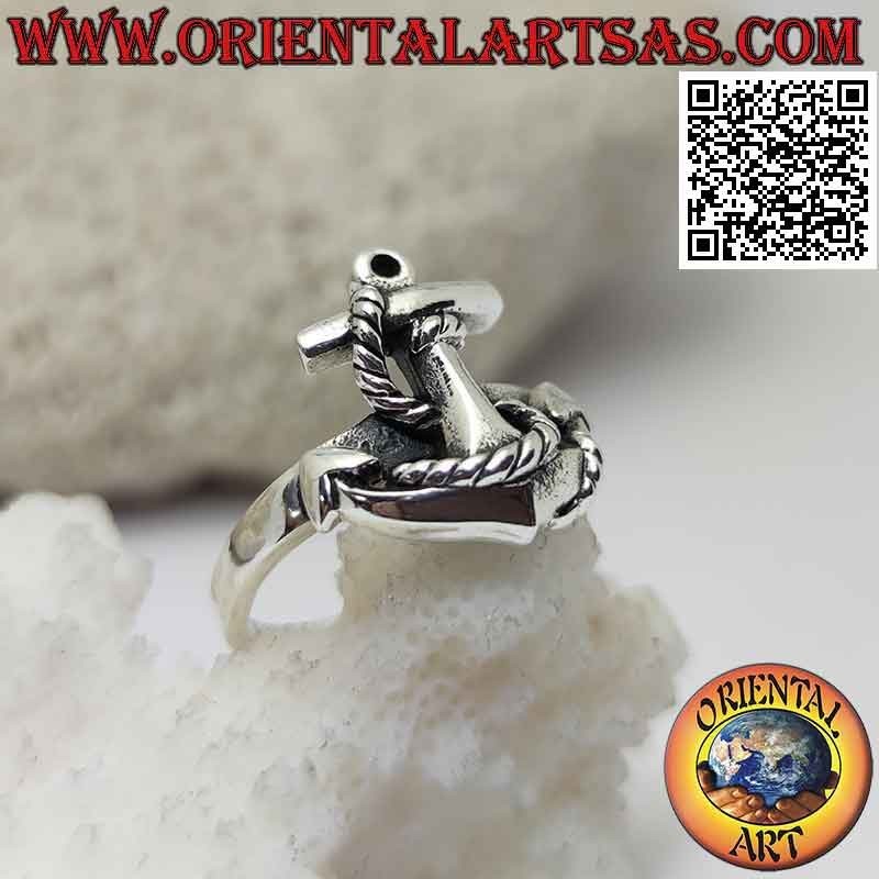 Bague en argent en forme d'ancre et corde