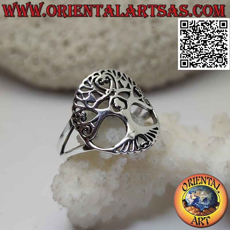 Anillo de plata con árbol de la vida de Yggdrasil calado curvo