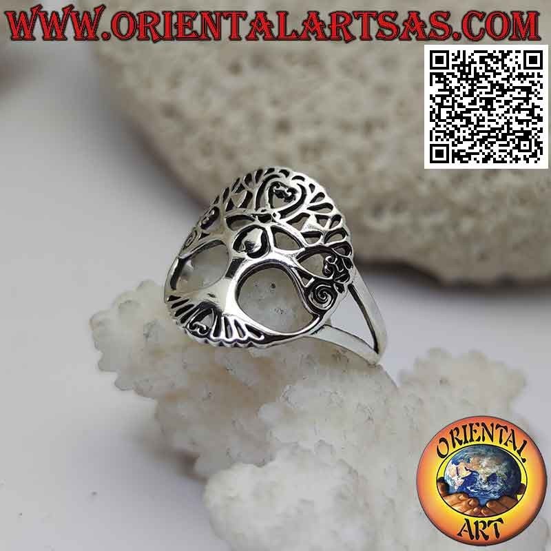 Bague en argent avec arbre de vie Yggdrasil ajouré courbé