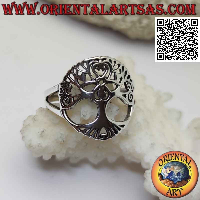 Bague en argent avec arbre de vie Yggdrasil ajouré courbé