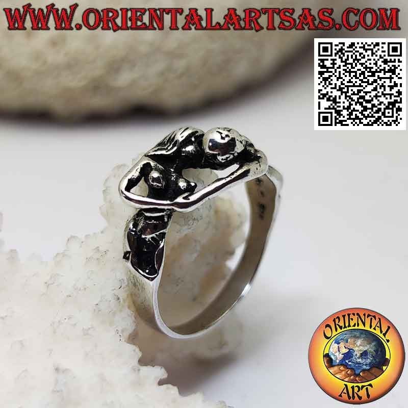 Anello in argento del Kamasutra erotico, l'abbraccio degli amanti