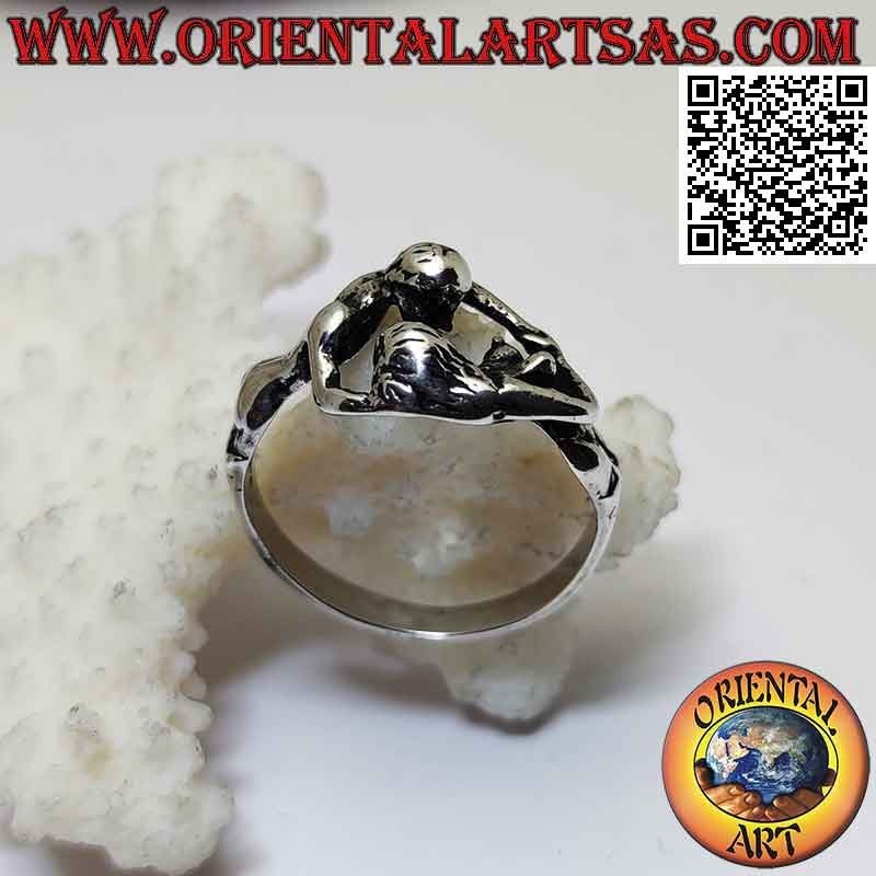 Anello in argento del Kamasutra erotico, l'abbraccio degli amanti