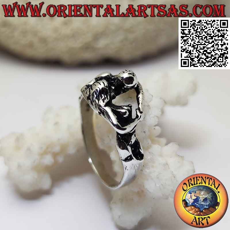 Erotic Kamasutra silver ring, the embrace of lovers