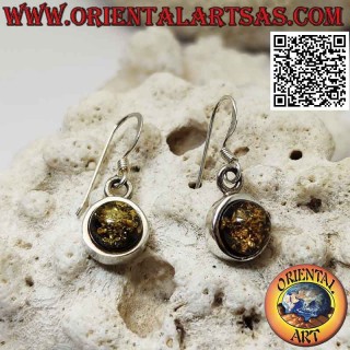Boucles d'oreilles en argent lisse avec cabochon vert rond ambre