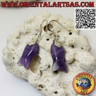 Boucles d'oreilles crochet en argent avec améthyste en forme de poisson crochet